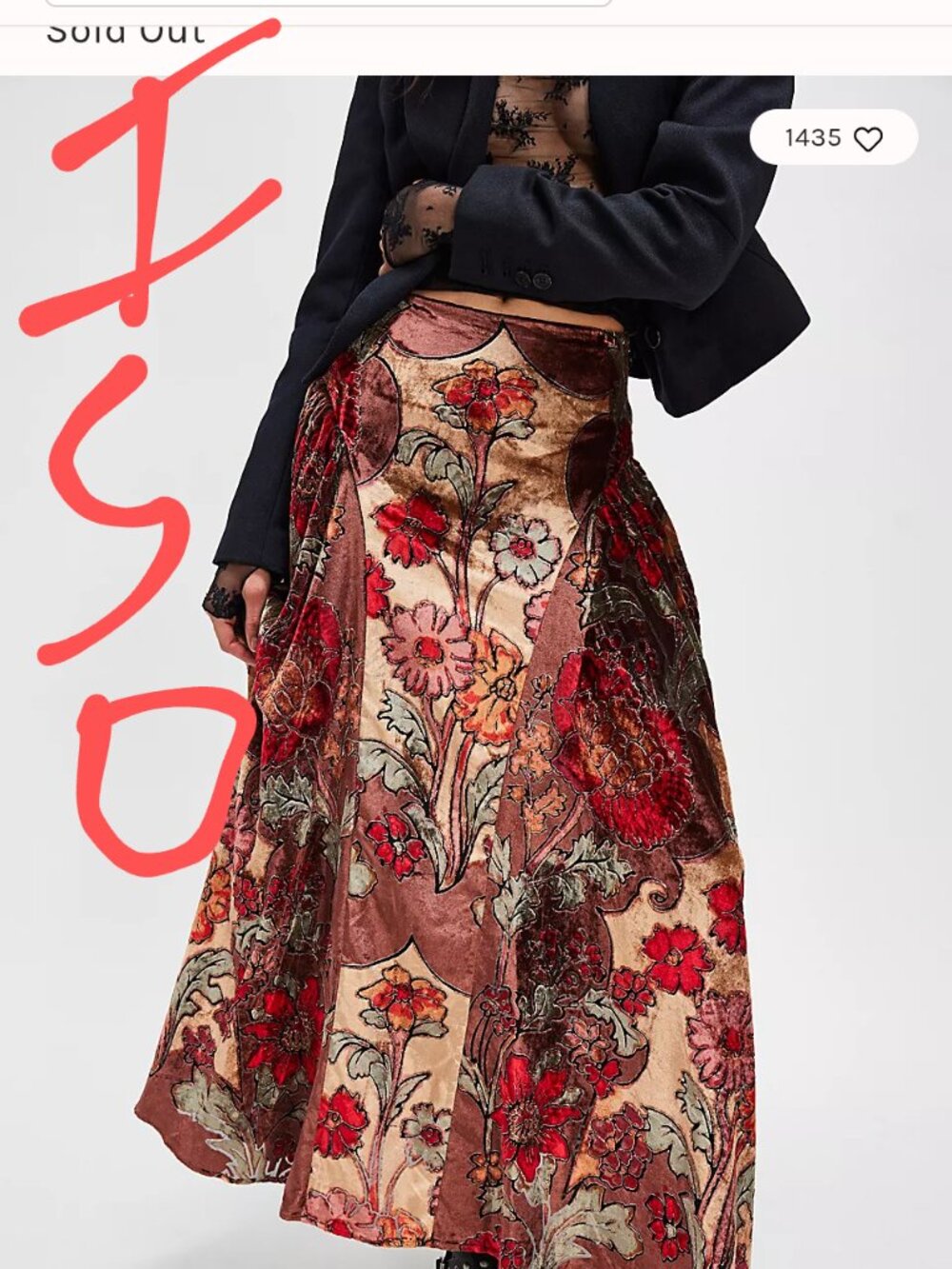 Velvet Petals Maxi Skirt Free People ISO Size 6